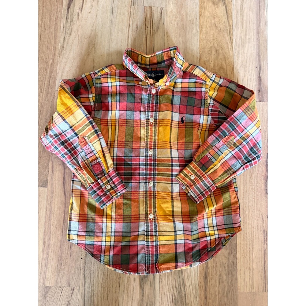 Polo Ralph Lauren Boys Plaid Button Down Shirt Size 4 LS Fall Pumpkin Patch